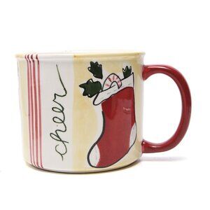 Vintage Large Eddie Bauer Christmas Mug Ceramic 1998 Lightweight Cheer Stocking